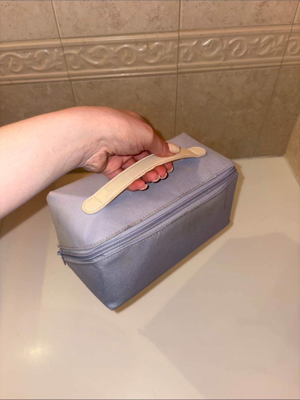 Women’s Light Purple Cosmetic Case with Cream Handle Makeup Box